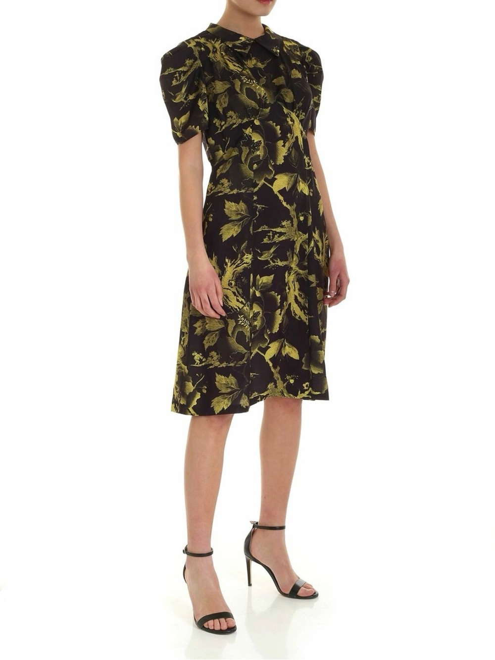 McQ by Alexander McQueen Black Dress with Olive Floral Print